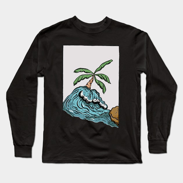 Summer Palm Holiday Sufr Vintage Illustration Long Sleeve T-Shirt by Merchsides